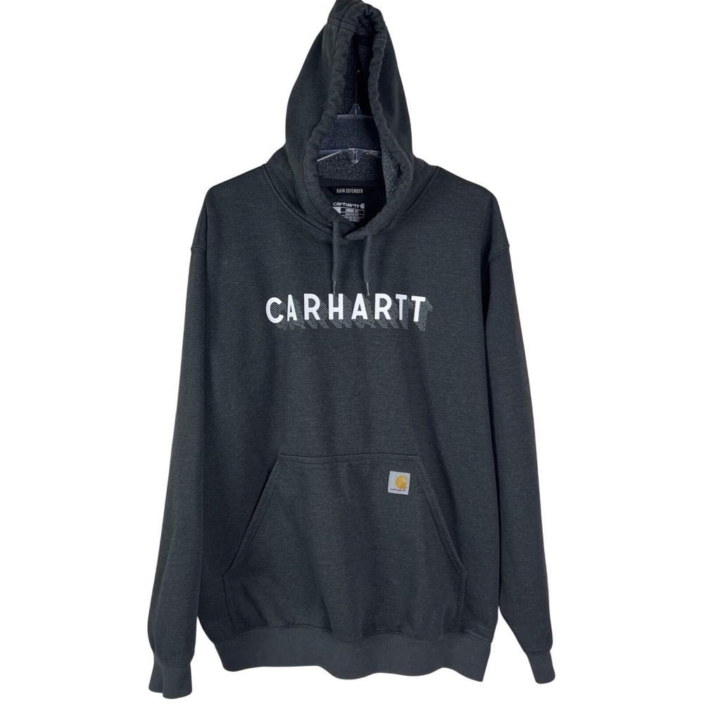 Carhartt Mens Rain Defender Hoodie Loose Fit Gray Size Large Logo Sweatshirt E27